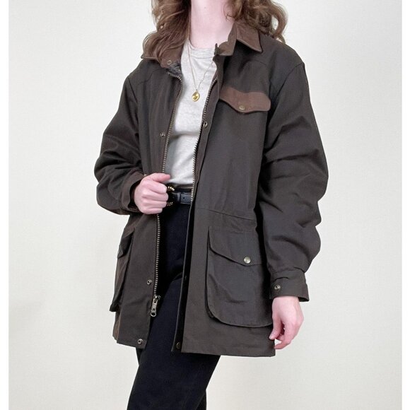 Vintage Waxed Cotton Leather Field Coat Utility Barn Jacket Hunting Oversized - Picture 1 of 12